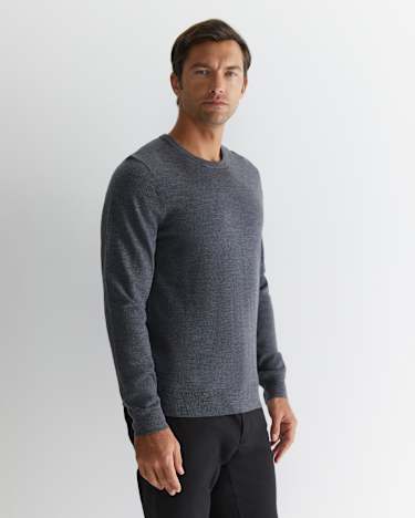 Merino Crew Neck Knit in CHARCOAL MELANGE