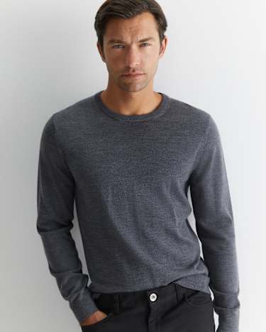 Merino Crew Neck Knit in CHARCOAL MELANGE