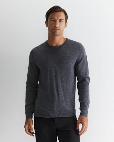 Merino Crew Neck Knit in CHARCOAL MELANGE