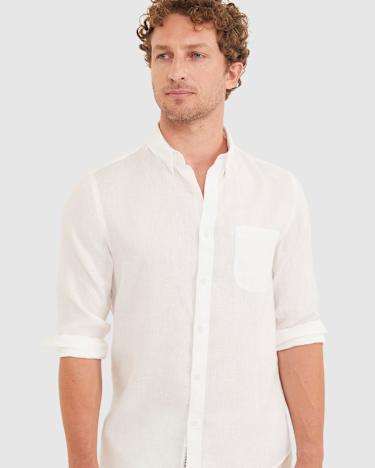 Linen Long Sleeve Shirt in WHITE