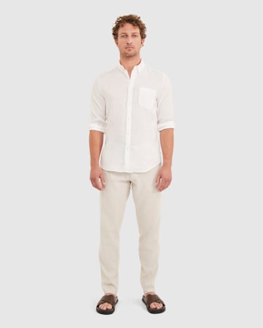 Linen Long Sleeve Shirt in WHITE