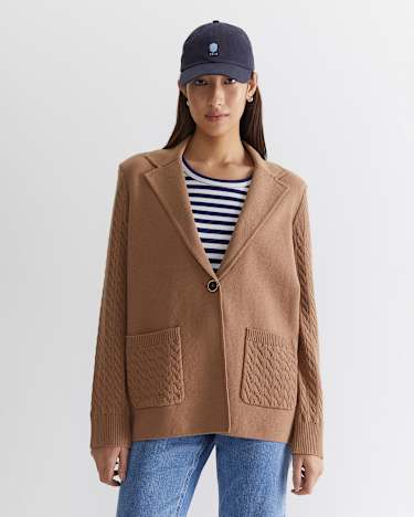 Cotton Cashmere Cable Coatigan in CAMEL MELANGE