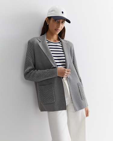 Cotton Cashmere Cable Coatigan in DARK GREY