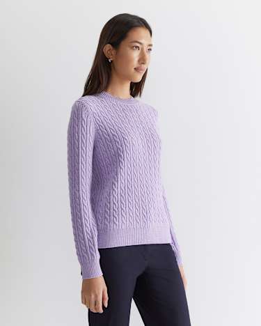 Merino Wool Baby Cable Sweater in LAVENDER