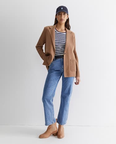 Cotton Cashmere Cable Coatigan in CAMEL MELANGE