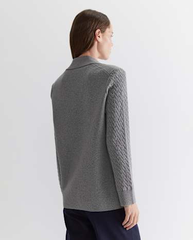 Cotton Cashmere Cable Coatigan in DARK GREY