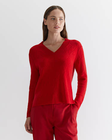 Cass Diamond Cable Sweater in RED