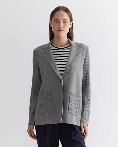 Cotton Cashmere Cable Coatigan in DARK GREY