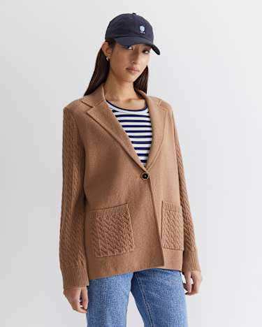 Cotton Cashmere Cable Coatigan in CAMEL MELANGE