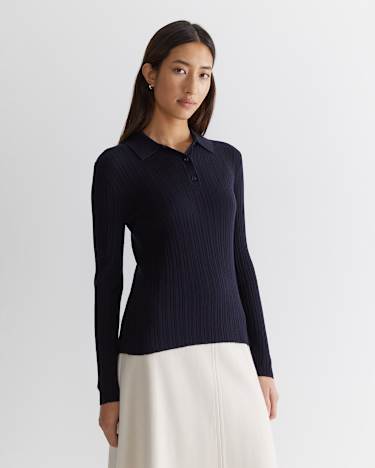 Wool Silk Polo in NAVY