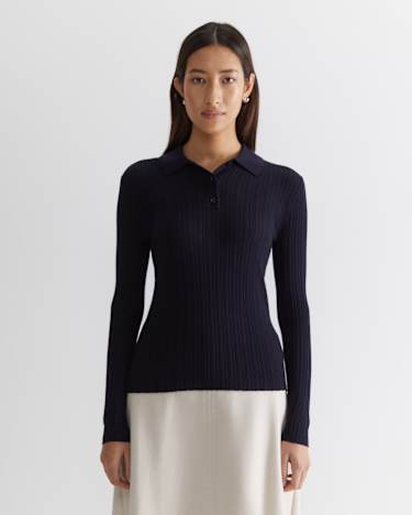 Wool Silk Polo in NAVY