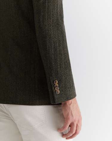 Herringbone Wool Blazer in MOSS