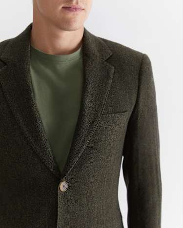 Herringbone Wool Blazer in MOSS
