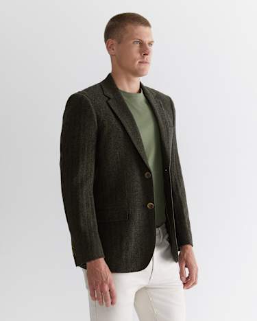 Herringbone Wool Blazer in MOSS