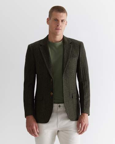 Herringbone Wool Blazer in MOSS