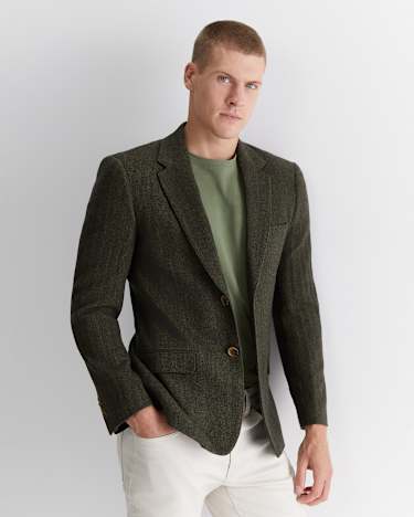 Herringbone Wool Blazer in MOSS