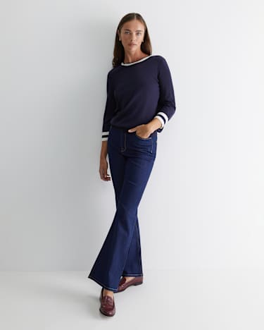 Alphine Silk Blend Knit Top in NAVY MULTI