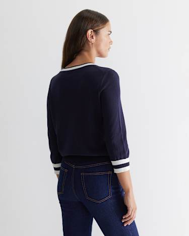 Alphine Silk Blend Knit Top in NAVY MULTI