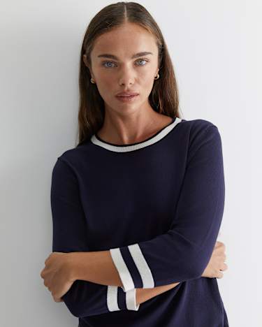 Alphine Silk Blend Knit Top in NAVY MULTI