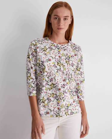 Botanica 3/4 Sleeve Mercerised Tee in MULTI WHITE
