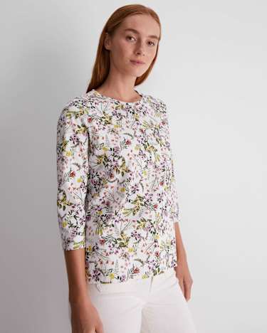 Botanica 3/4 Sleeve Mercerised Tee in MULTI WHITE