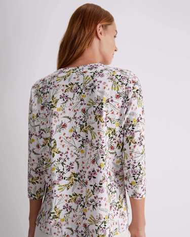 Botanica 3/4 Sleeve Mercerised Tee in MULTI WHITE