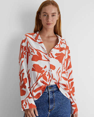 Ela Print Blouse in ORANGE/WHITE