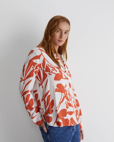 Ela Print Blouse in ORANGE/WHITE