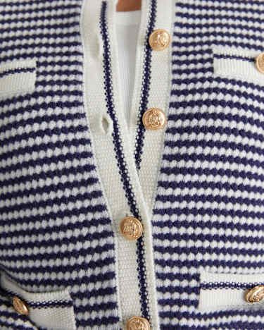Joyce Merino Wool Cardigan in NAVY/WHITE