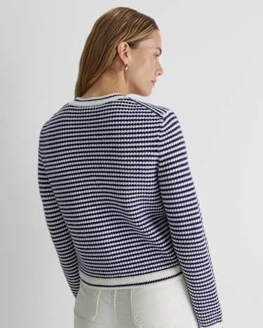 Joyce Merino Wool Cardigan in NAVY/WHITE