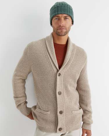 Nelson Merino Wool Cardigan in BISCUIT