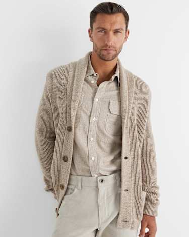Nelson Merino Wool Cardigan in BISCUIT