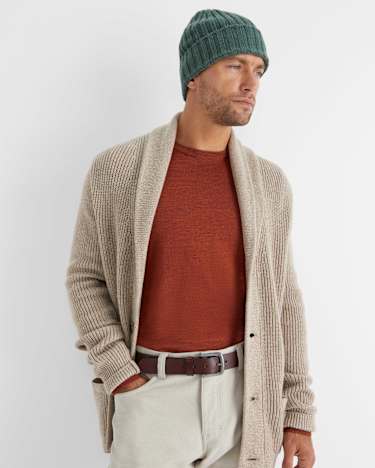 Nelson Merino Wool Cardigan in BISCUIT