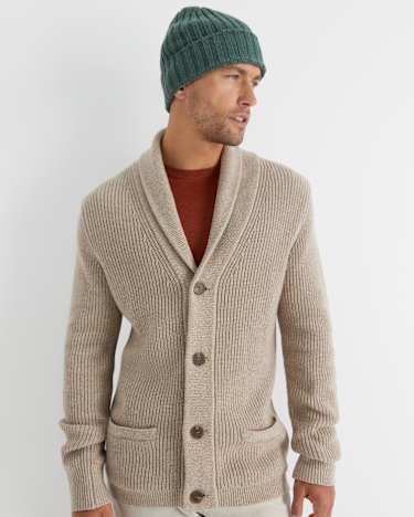 Nelson Merino Wool Cardigan in BISCUIT