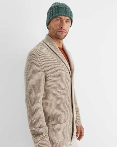Nelson Merino Wool Cardigan in BISCUIT