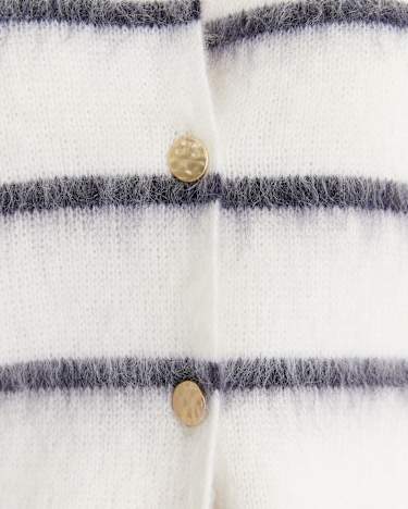 Tatiana Mohair Stripe Cardigan in WHITE/NAVY