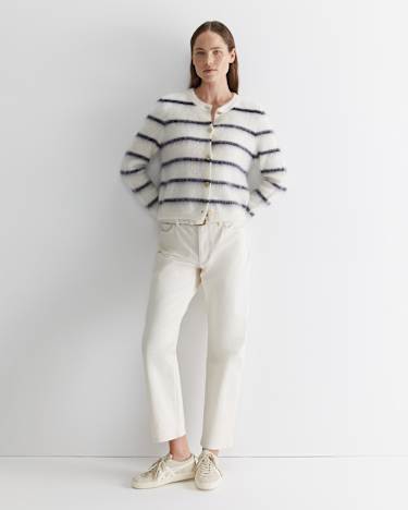 Tatiana Mohair Stripe Cardigan in WHITE/NAVY