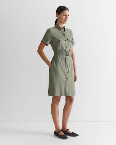 Rosa Belted Shirt Dress in KHAKI