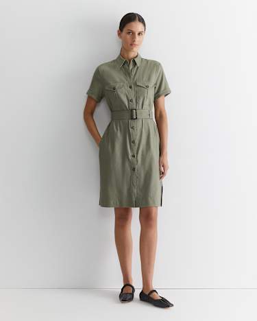 Rosa Belted Shirt Dress in KHAKI