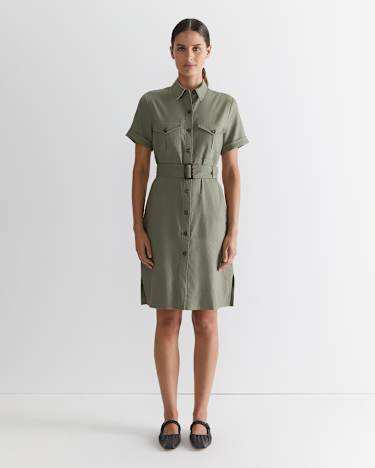 Rosa Belted Shirt Dress in KHAKI
