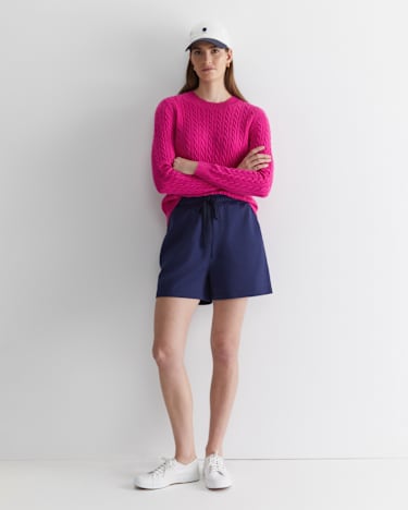 Merino Wool Baby Cable Sweater in BERRY