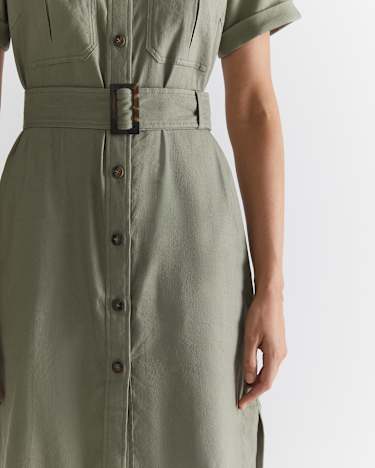 Rosa Belted Shirt Dress in KHAKI