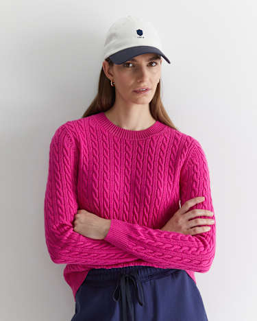 Merino Wool Baby Cable Sweater in BERRY