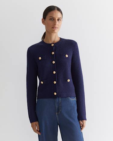 Joyce Merino Wool Cardigan in NAVY