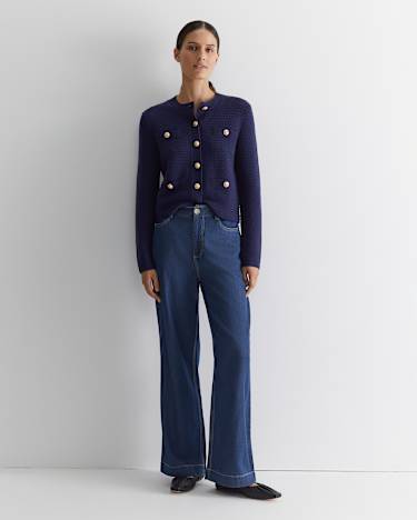 Joyce Merino Wool Cardigan in NAVY