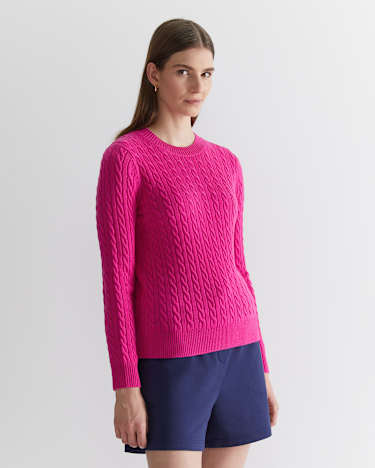 Merino Wool Baby Cable Sweater in BERRY