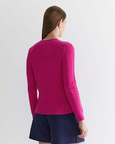 Merino Wool Baby Cable Sweater in BERRY