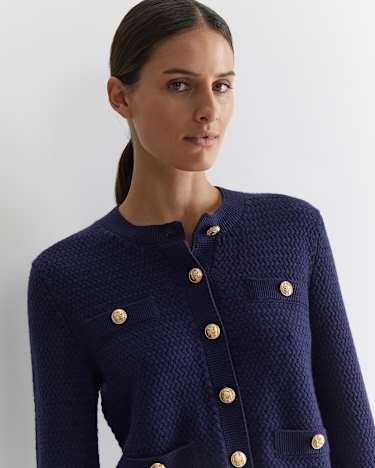 Joyce Merino Wool Cardigan in NAVY