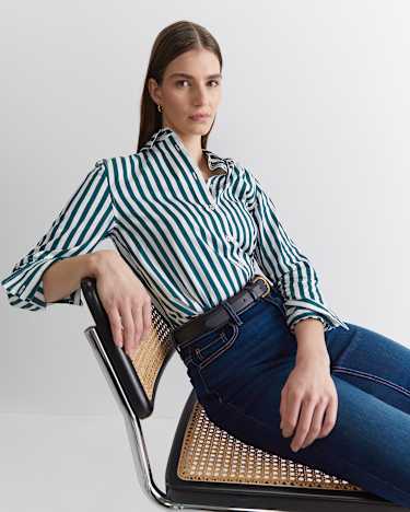 Serena Stripe Shirt in WHITE/GREEN