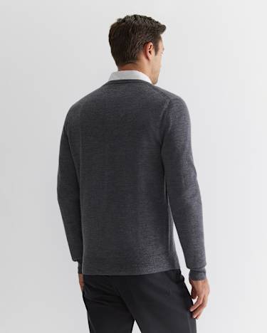 Merino V-Neck Knit in CHARCOAL MELANGE